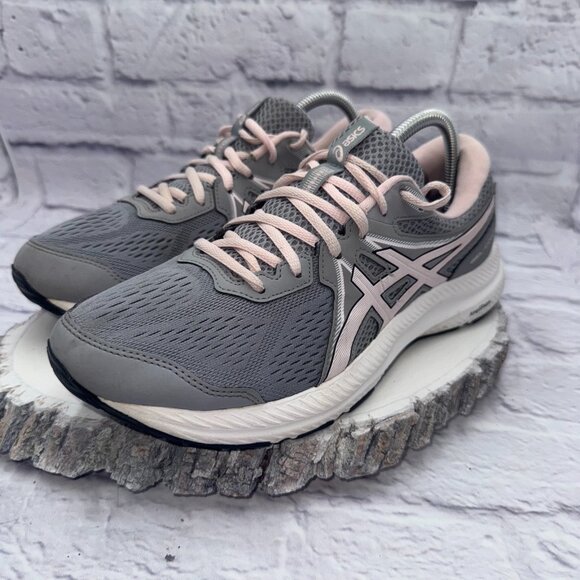 Asics Womens Gel-Contend 7 Athletic Running Shoes Gray Pink Sneakers Sz 10 Wide - Picture 1 of 10